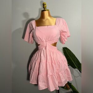 Velvet Light Pink Cutout Tiered Mini Dress